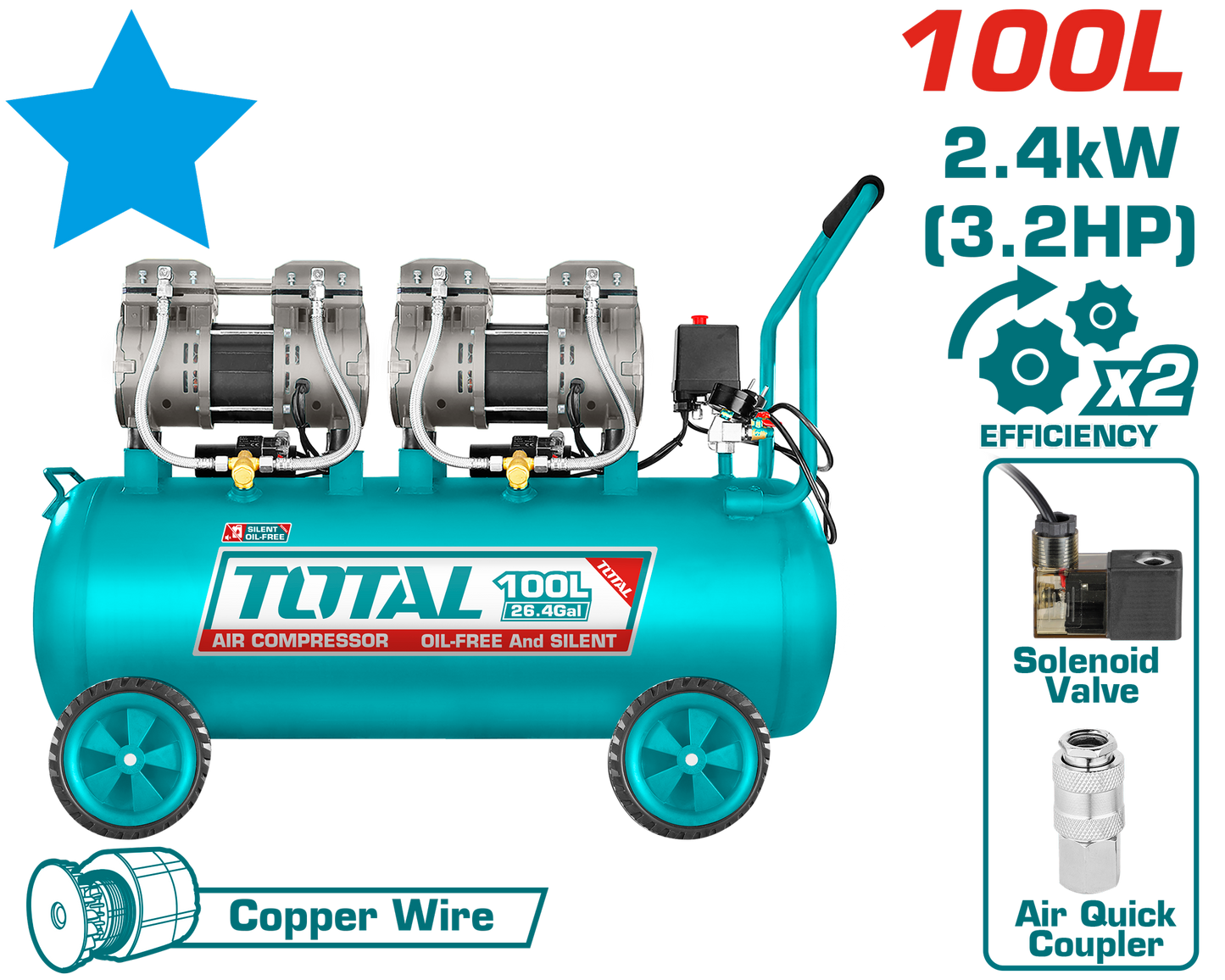 Compresseur d'air silencieux 100L